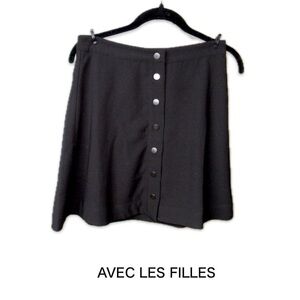 Avec Les Filles Black Mini Skirt Womens 0 Button Down Front